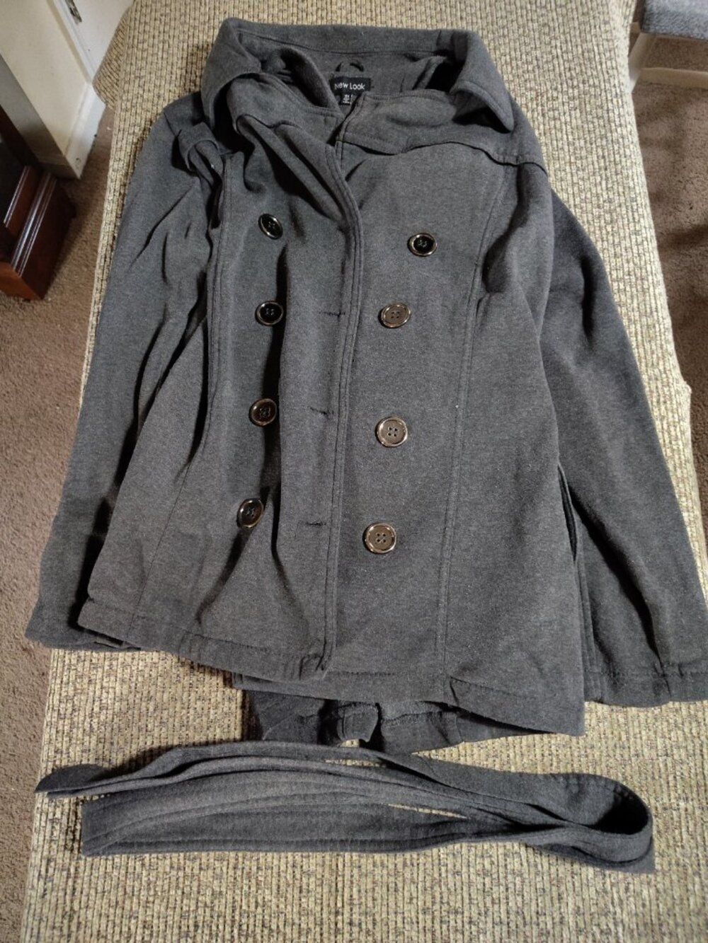 New Look Women's Black Pea Coat Double Breasted With Hood Button Up Size 3XLarge